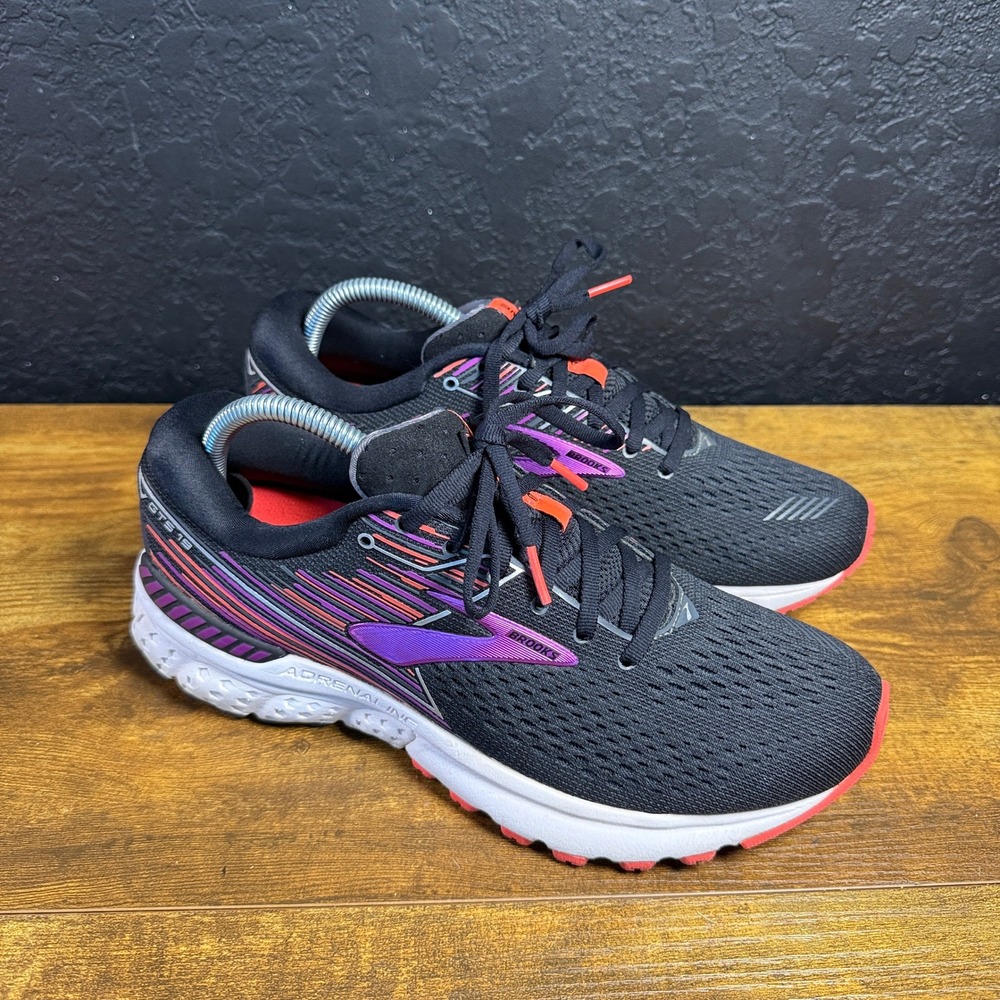 Brooks Adrenaline GTS 19 1202841B080 Black Purple Mesh Running Shoes Womens 10